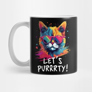 Party Cat in Sunglasses Men Women 90s Retro Pun Funny Cat Mug